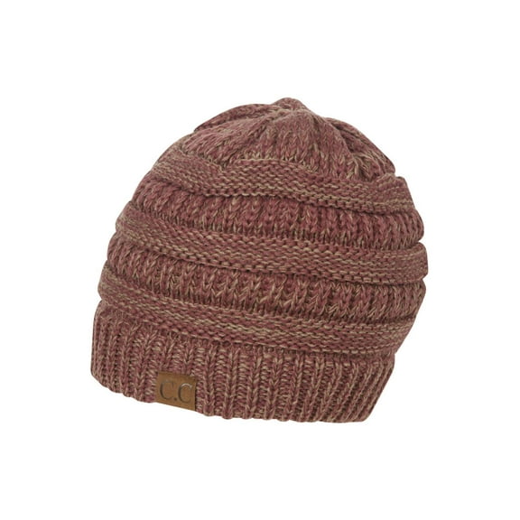 Gravity Threads Two Tone Chunky Soft Marled Knit Soft Beanie, Raspberry