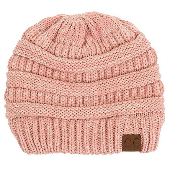 Gravity Threads Two Tone Chunky Soft Marled Knit Soft Beanie, Rose