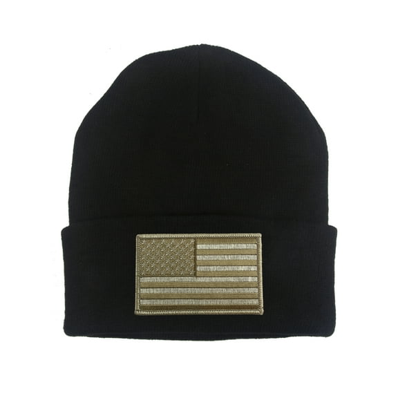 Gravity Threads USA Khaki Flag Patch Cuffed Beanie - Black