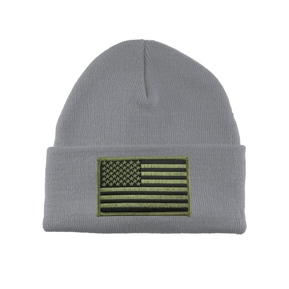 Gravity Threads USA Olive Flag Patch Cuffed Beanie - Heather Grey