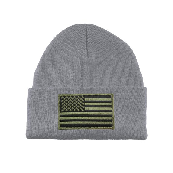 Gravity Threads USA Olive Flag Patch Cuffed Beanie - Heather Grey