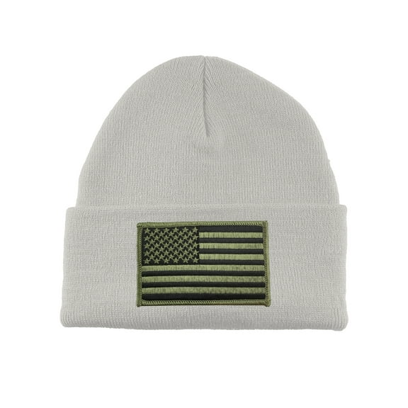 Gravity Threads USA Olive Flag Patch Cuffed Beanie - White