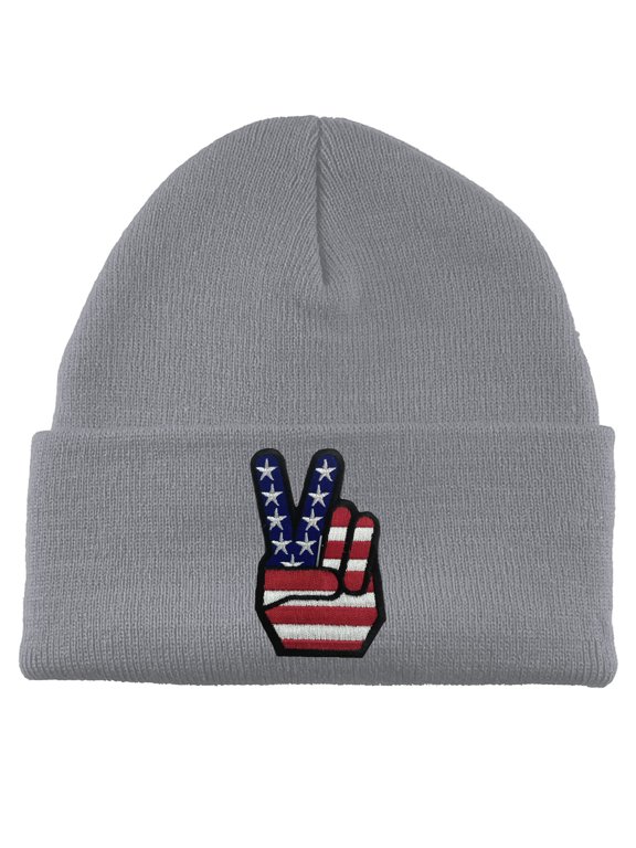 USA Peace V Patch Cuffed Beanie - Heather Grey