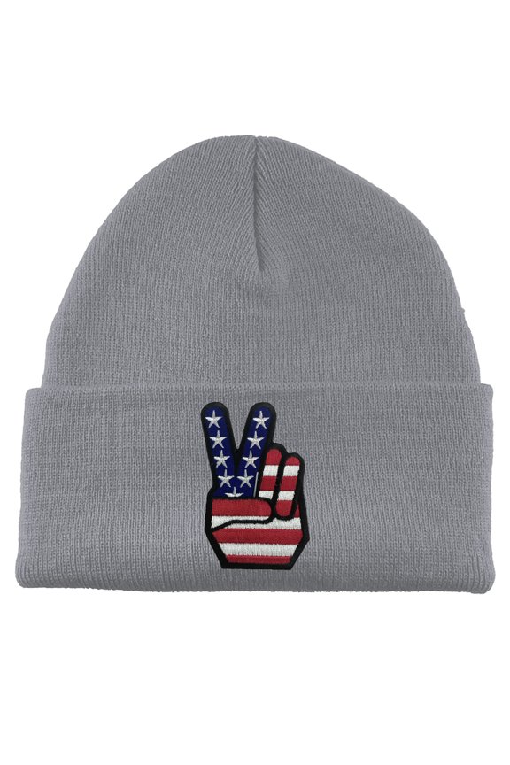 USA Peace V Patch Cuffed Beanie - Heather Grey