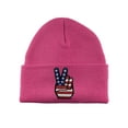 thumbnail image 1 of Gravity Threads USA Peace V Patch Cuffed Beanie - Hot Pink, 1 of 3