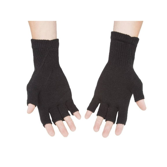 Gravity Threads Unisex Warm Half Finger Stretchy Knit Fingerless Gloves, Black