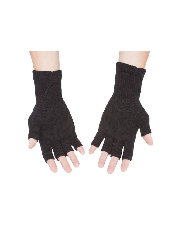 Unisex Warm Half Finger Stretchy Knit Fingerless Gloves, Black