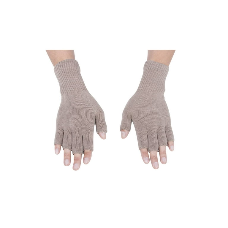 Gravity Threads Unisex Warm Half Finger Stretchy Knit Fingerless Gloves,  Khaki