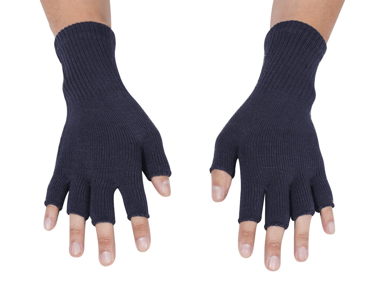 Fingerless Warm Stretchy Half Blue Navy Gloves, Finger Gravity Unisex Knit Threads