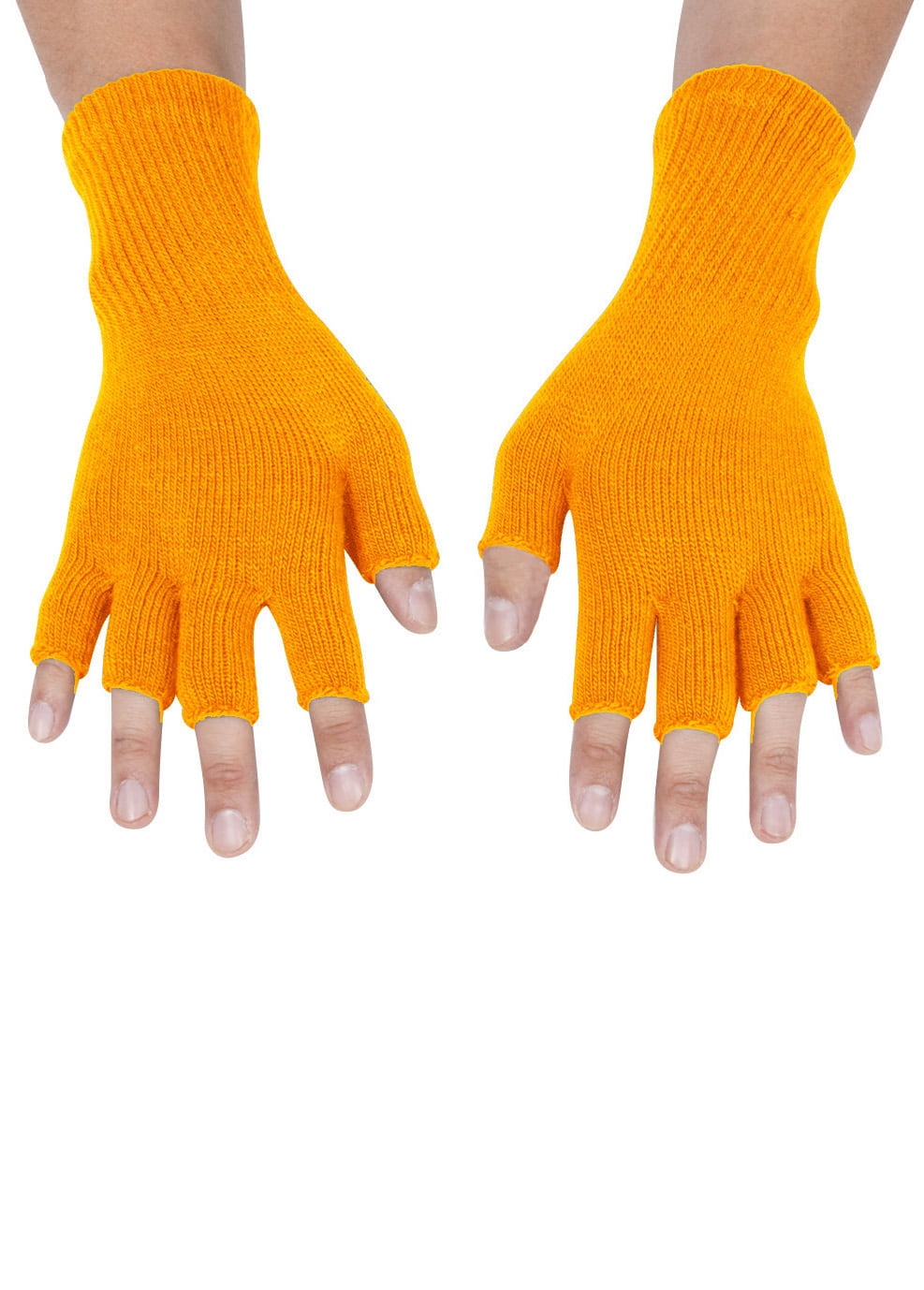 Stretchy Threads Fingerless Navy Knit Gloves, Unisex Warm Half Blue Gravity Finger
