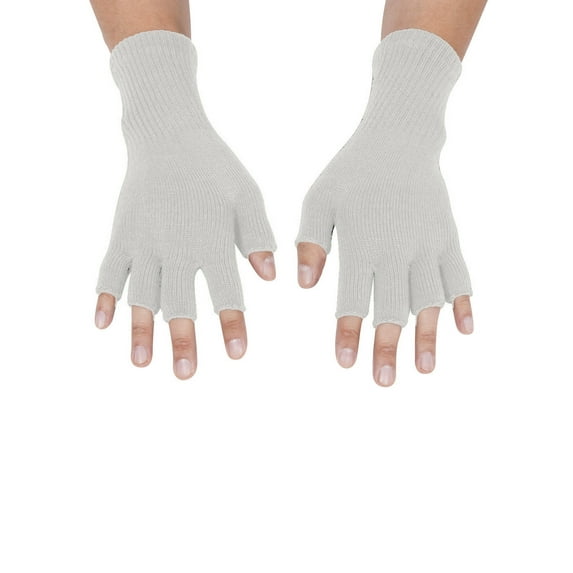 Gravity Threads Unisex Warm Half Finger Stretchy Knit Fingerless Gloves, White