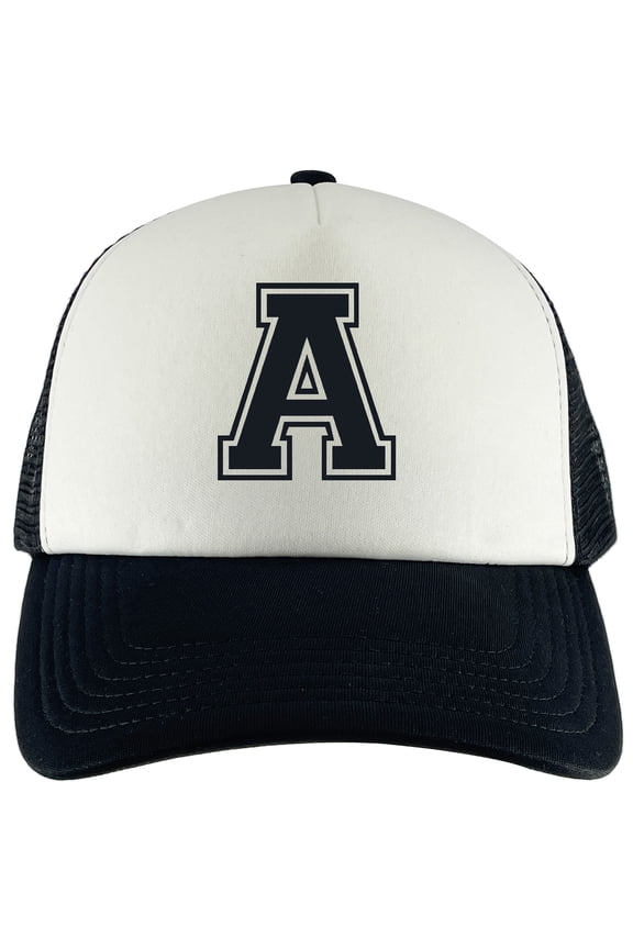 Varsity Initial Youth Trucker Hats - Black/White - A