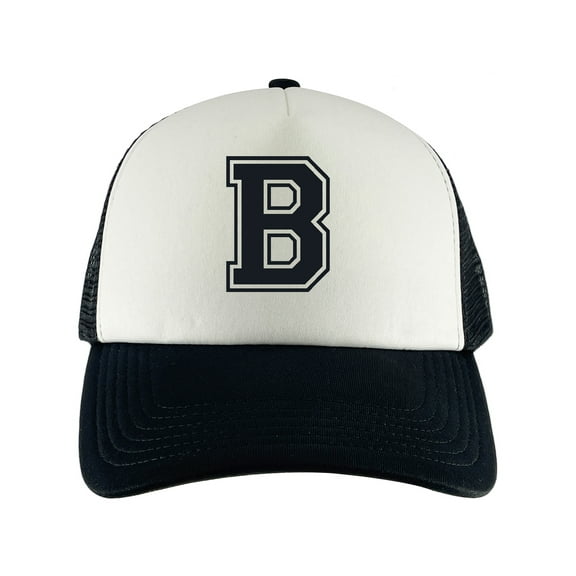 Gravity Threads Varsity Initial Youth Trucker Hats - Black/White - B