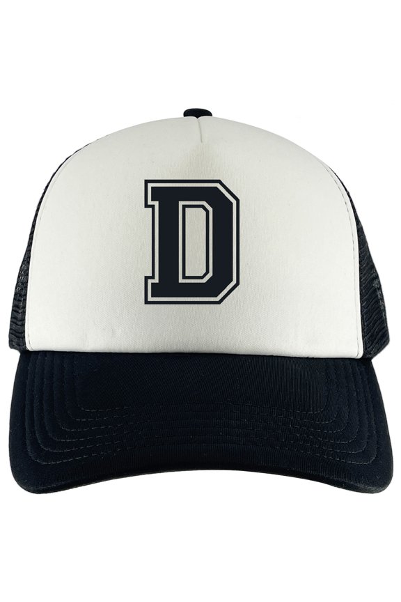 Varsity Initial Youth Trucker Hats - Black/White - D