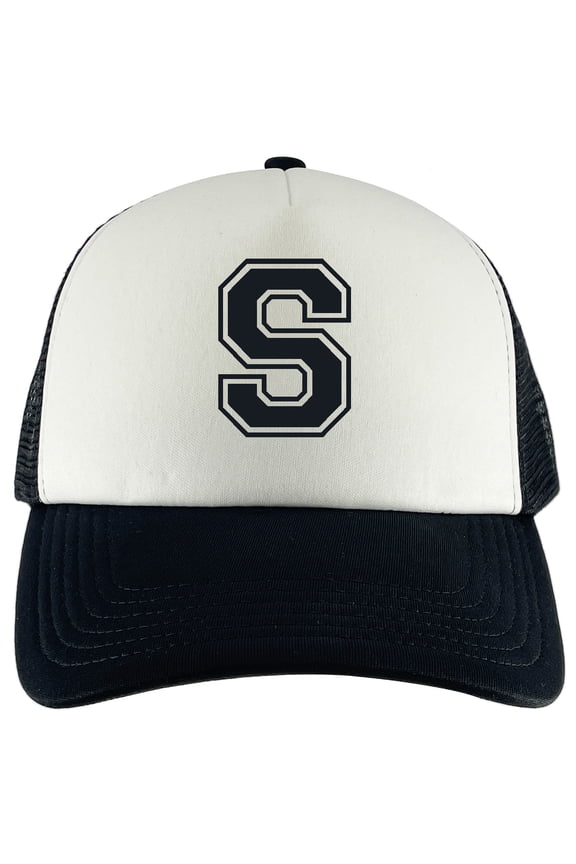 Varsity Initial Youth Trucker Hats - Black/White - S