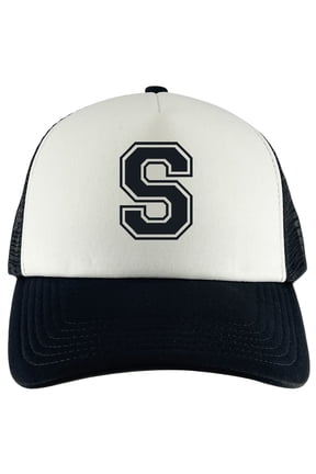 Varsity Initial Youth Trucker Hats - Black/White - S