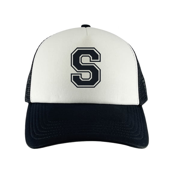 Gravity Threads Varsity Initial Youth Trucker Hats - Black/White - S