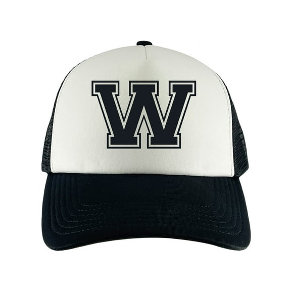 Gravity Threads Varsity Initial Youth Trucker Hats - Black/White - W