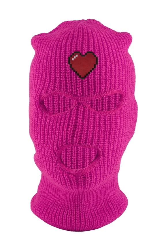 Video Game Heart 3-Hole Ski Mask - Hot Pink
