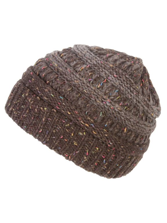 Warm Cable Knit Thick Slouch Beanie - Brown