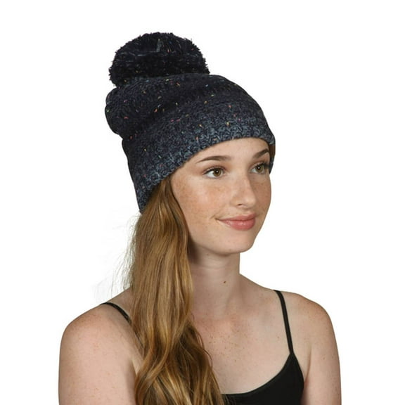 Gravity Threads Warm Cable Knit Thick Slouch Beanie w/ Pom, Navy