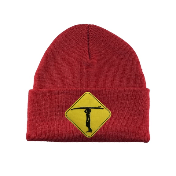 Gravity Threads Warning Surfboard Patch Cuffed Beanie - Red