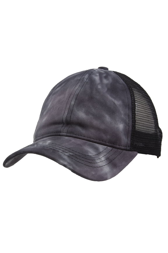 Washed Distressed Ponytail Adjustable Baseball Cap - Black