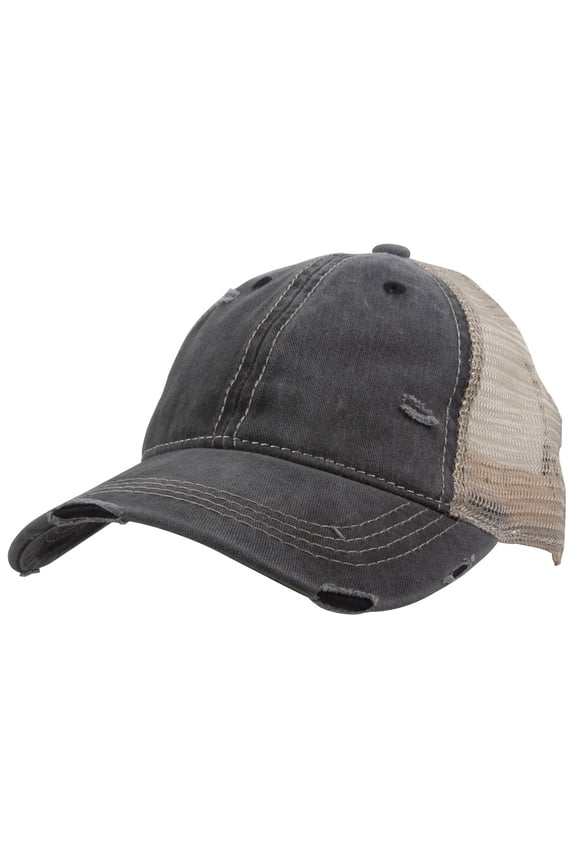 Washed Distressed Two-Tone Ponytail Adjustable Baseball Cap - Black