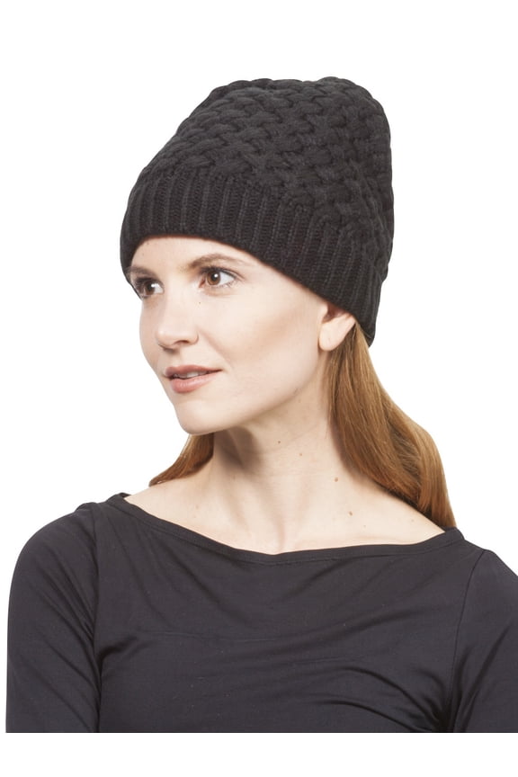Weave Pattern Knit Beanie, Black