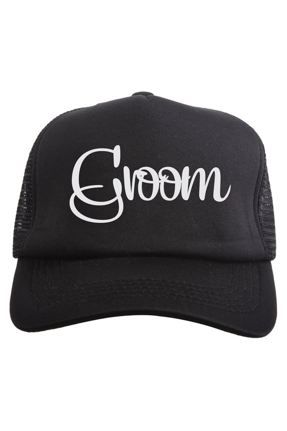 Wedding Squad Adjustable Trucker Cap, Groom Hat - Black