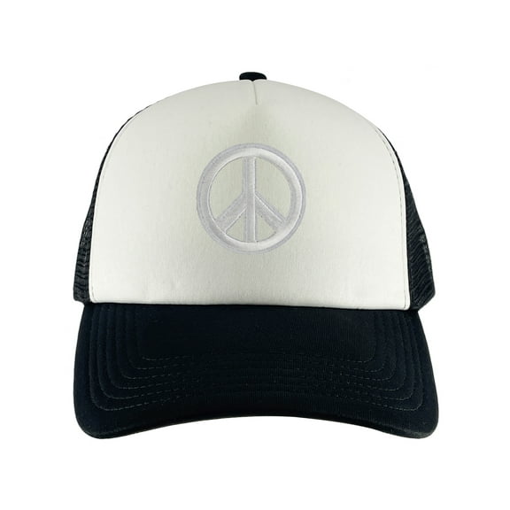 Gravity Threads White Peace Sign Adjustable Trucker Hat - Black/White
