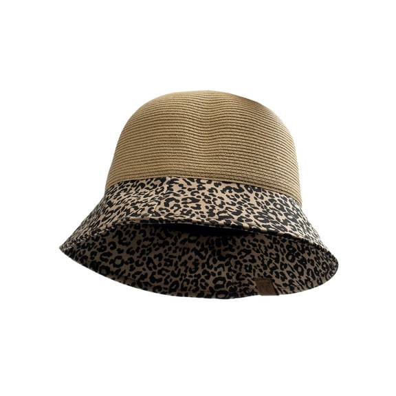 Gravity Threads Womens Baby Leopard Print Cloche Staw Bucket Hat, Dk Natural