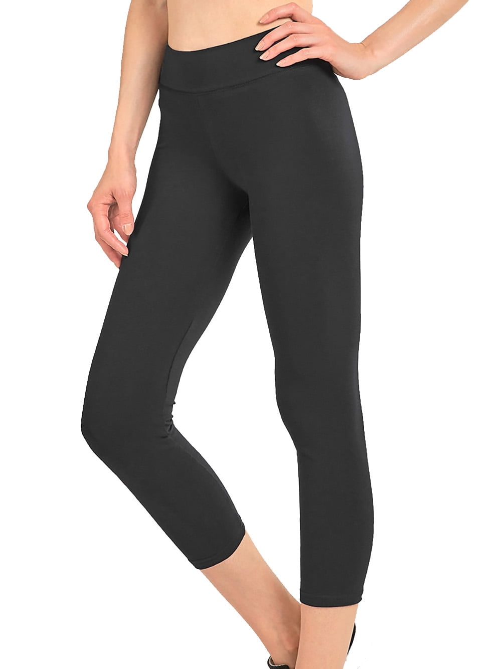 Womens Cotton Capri Leggings - Black - Small