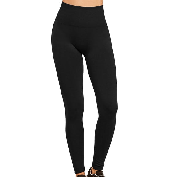 Gravity Threads Womens High Waist Fleece Extra-Wide Band Leggings - Black