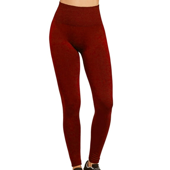 Gravity Threads Womens High Waist Fleece Extra-Wide Band Leggings - Burgundy