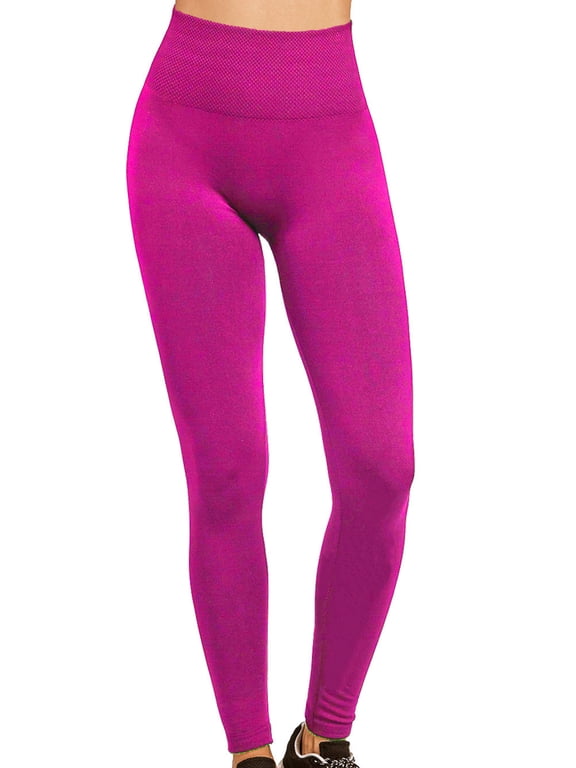 Womens High Waist Fleece Extra-Wide Band Leggings - Fuchsia