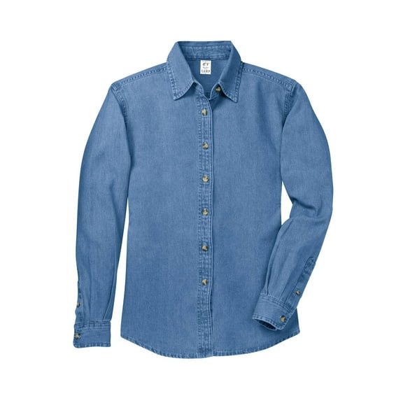 Gravity Threads Womens Long-Sleeve Denim Shirt - Faded Blue - X-Large