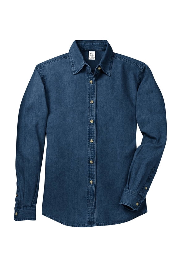 Womens Long-Sleeve Denim Shirt - Ink Blue - Large