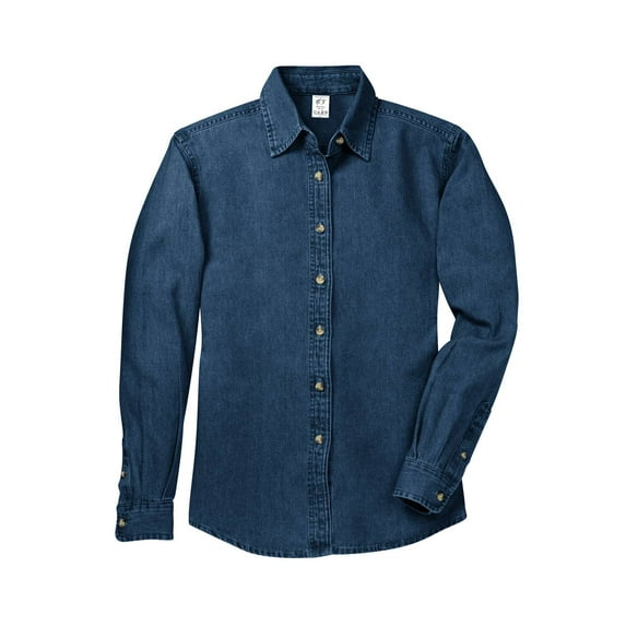 Gravity Threads Womens Long-Sleeve Denim Shirt - Ink Blue - X-Large