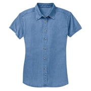 Gravity Threads Womens Short-Sleeve Value Denim Shirt - Faded Blue - Large