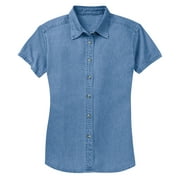 Gravity Threads Womens Short-Sleeve Value Denim Shirt - Faded Blue - X-Large