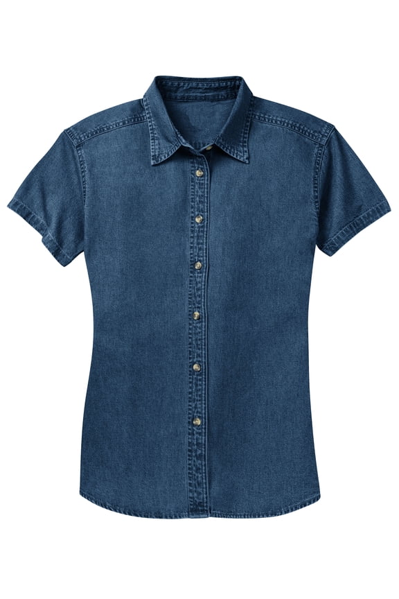 Womens Short-Sleeve Value Denim Shirt - Ink Blue - X-Large