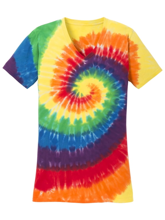 Womens Tie-Dye V-Neck Shirt - Rainbow - 3X-Large
