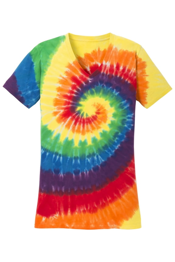 Womens Tie-Dye V-Neck Shirt - Rainbow - Small