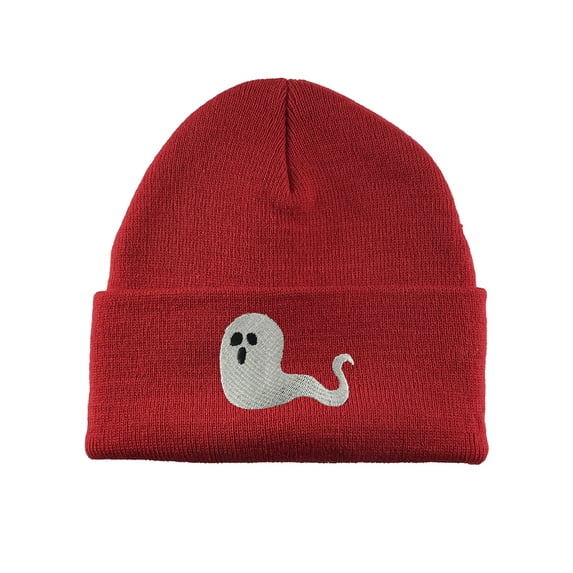 Gravity Trading Floating Ghost Embroidery Cuffed Beanie - Red