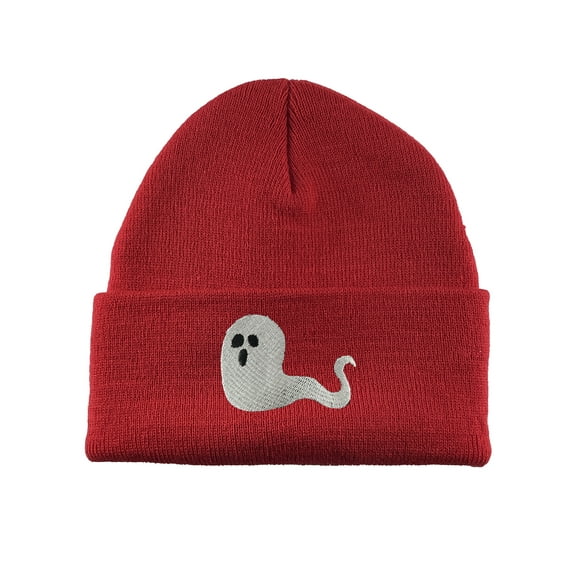 Gravity Trading Floating Ghost Embroidery Cuffed Beanie - Red