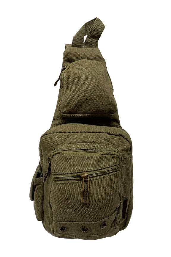 Front Zipper Crossbody Adjustable Sling Bag - Olive