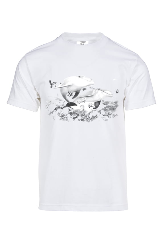 Mens Aquatic Animals Dolphins Solar Color Changing Short-Sleeve T-Shirt, White 2X-Large