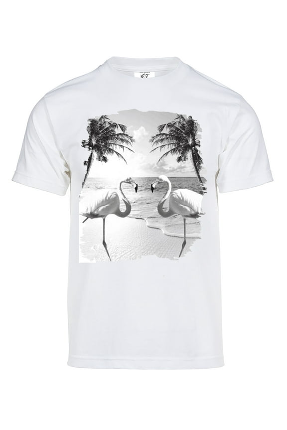 Mens Colorful Flamingo Palm Tree Solar Color Changing Short-Sleeve T-Shirt, White 2X-Large