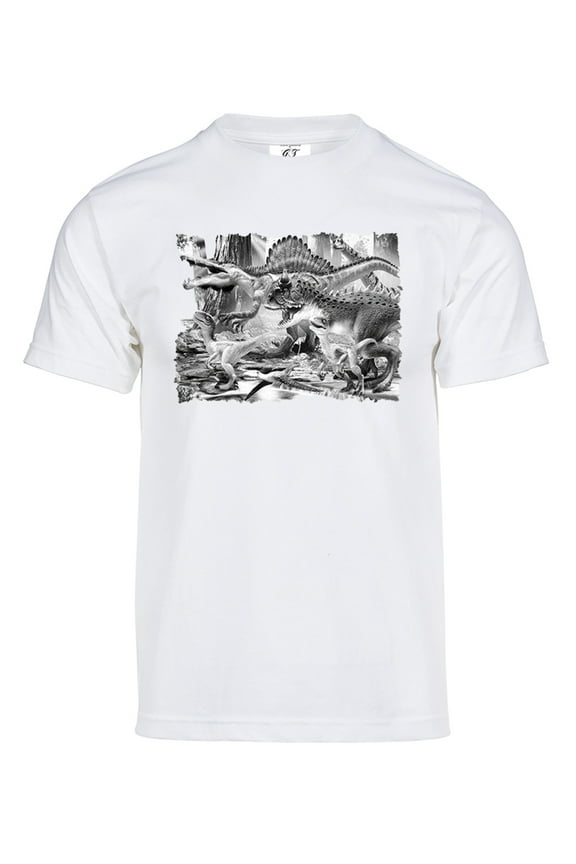 Mens Dinosaur Solar T-Shirt Color Changing Summer Beach Sun Tee, White XL